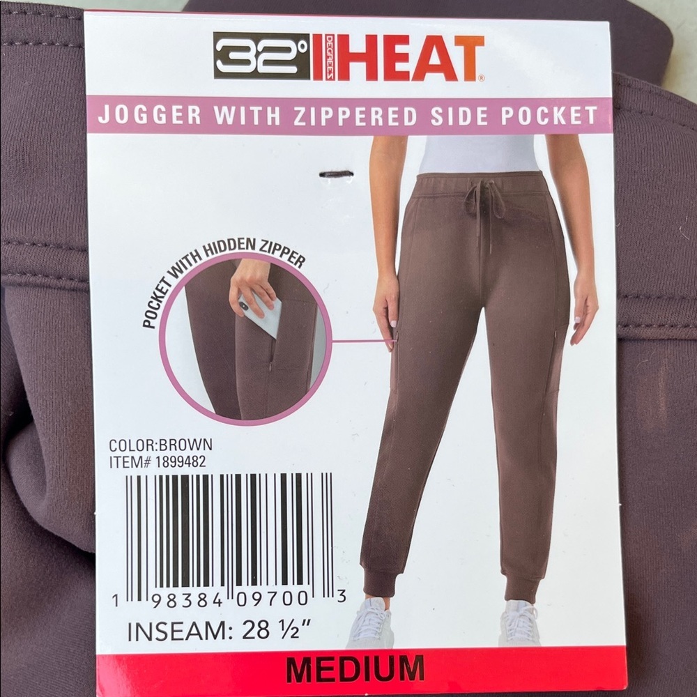 32 Degrees Chocolate Brown Joggers woman’s medium NWT